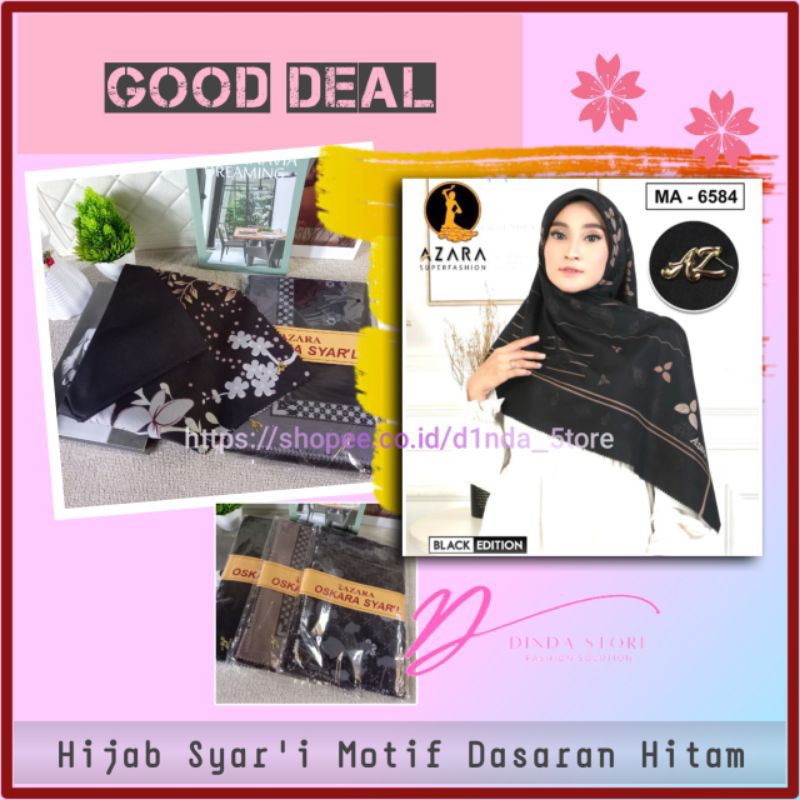 Hijab Syari Motif Black Edition Jilbab Segi Empat Jumbo Kerudung Voal Fashion Muslim Wanita Banjarma