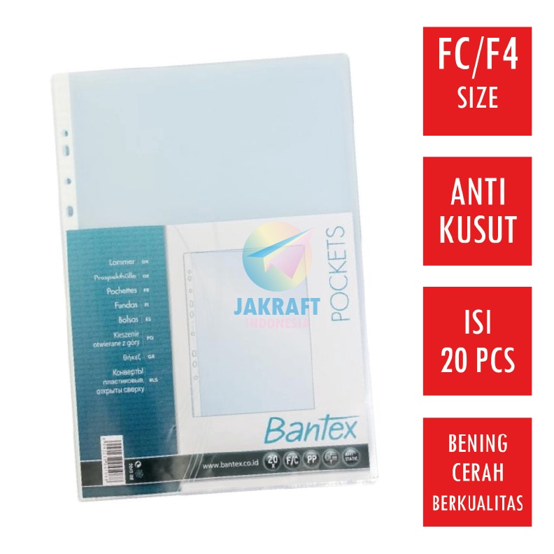 

HEBOH 2 Pcs Sheet Protector BANTEX PP Pocket 88438 F4 FC Folio 6 mm Plastik Anti Static Kantong Dokumen File Ordner Binder 8843 8