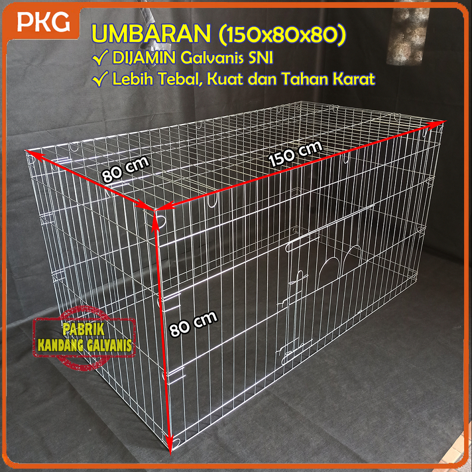 Kandang Ayam Umbaran Galvanis 150x80x80 Lipat Murah Anti Karat, Kurungan Besi Minimalis Ayam Bangkok