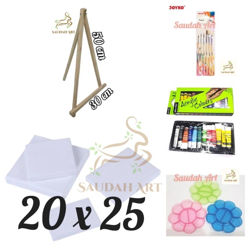 

2 IN 1 Paket Lengkap Kanvas 2x25 kanvaskuaspaletcat akrilikeasel