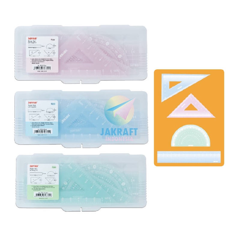 

LANGSUNG BELI GAN 4 Pcs Paket Penggaris Matematika Busur Siku Mistar JOYKO Math Set Ruler RLPS3 Tebal Bening