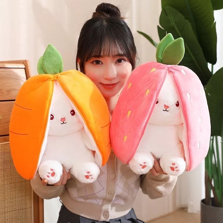 KODE P46P Boneka Kelinci strawberry wortel flip resersible ukuran 3cm bahan halus lembut boneka mewa