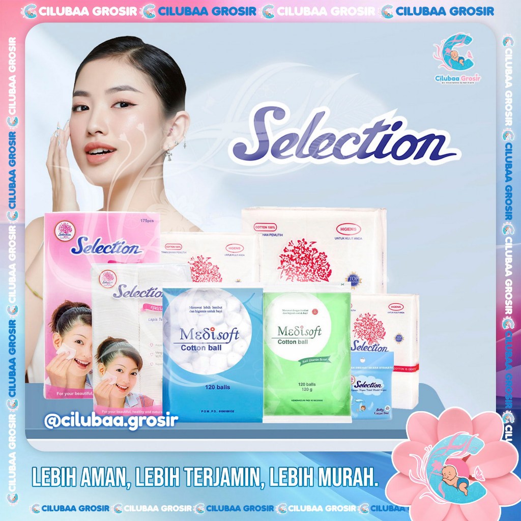 SELECTION MEDISOFT Kapas Pembersih || Selection SPC Tebal Tipis || Medisoft Cotton ball Hijau Biru |