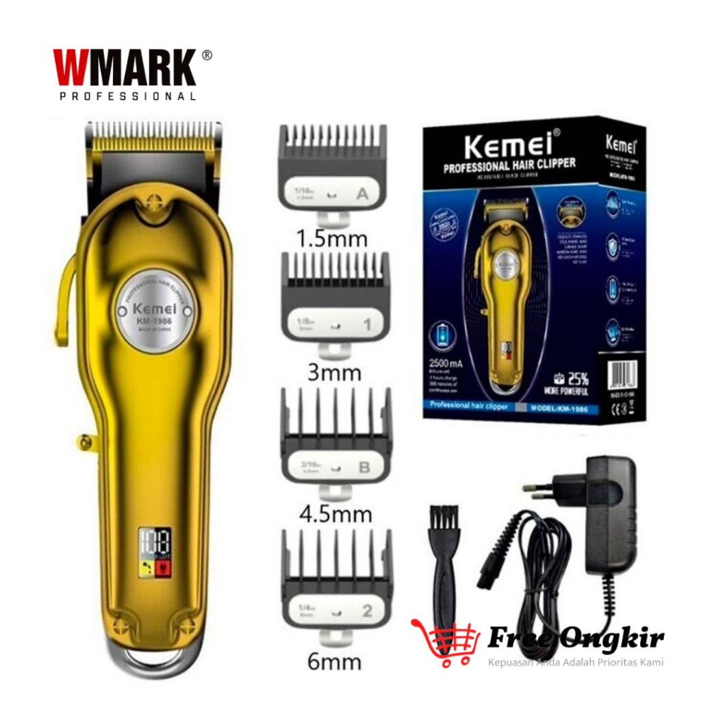 Kemei KM 1986 Alat Cukur Rambut Hair Clipper Electric Cordless Professional Mesin Cukuran KM-1986