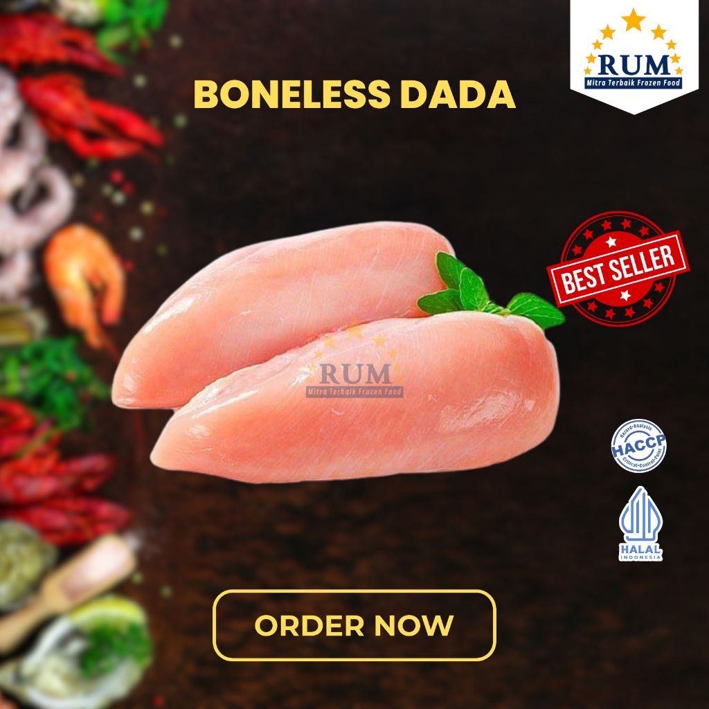 

Rumseafood Fillet Dada Ayam/ Boneless Paha Ayam frozen Premium Tanpa Tulang dan Kulit berat 1000gr