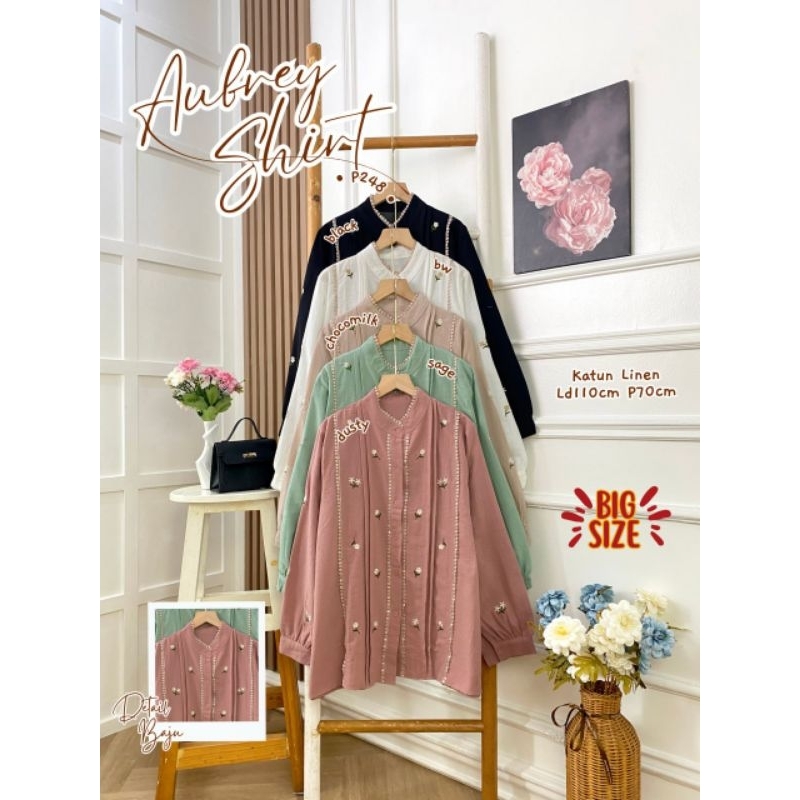 Grosir Aubrey Shirt P248 bahan katun linen bordir Ld 110