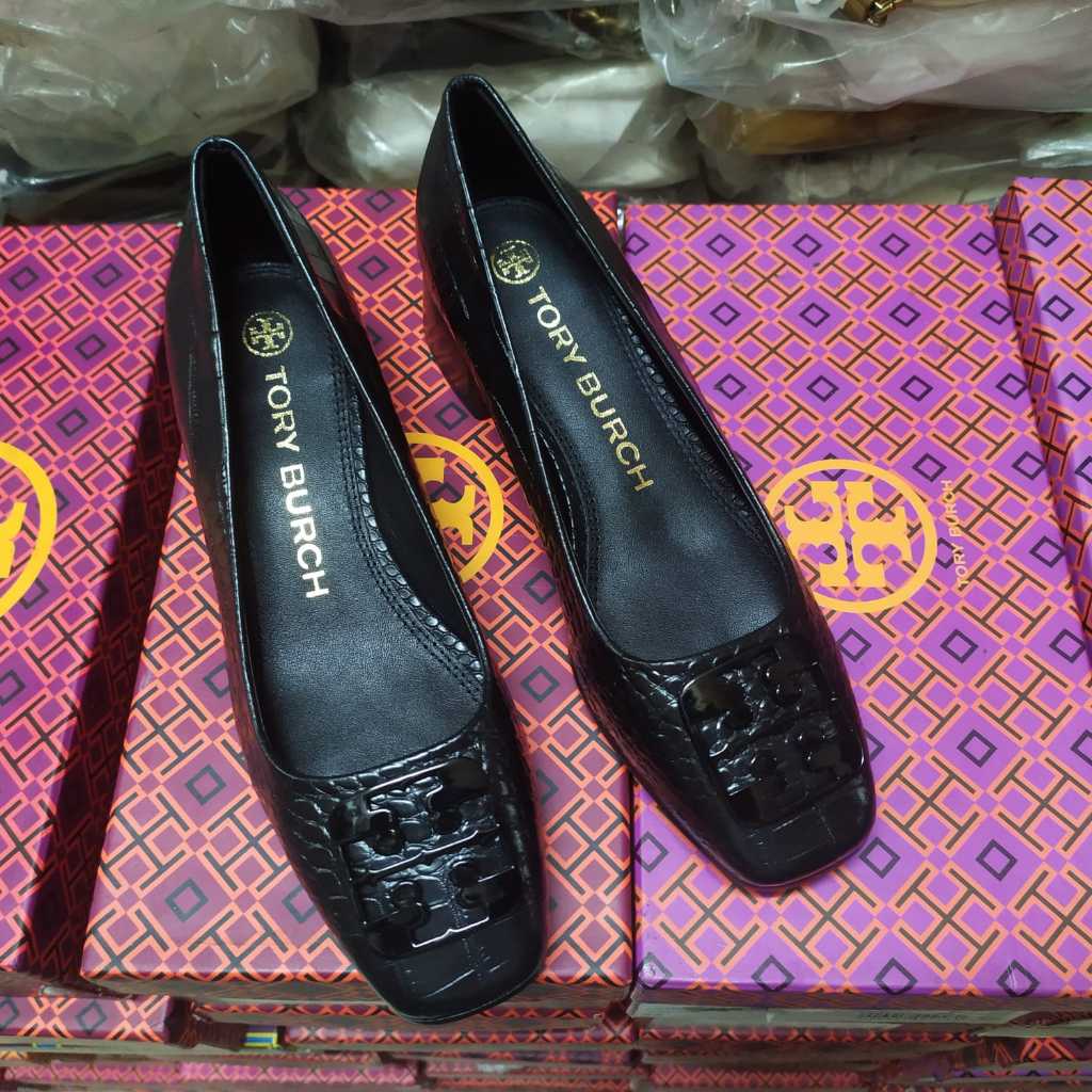 Sepatu Heels Tory B Georgia Pump Croco In Black Hitam Original Ori Kulit Asli Kualitas : Original Ma