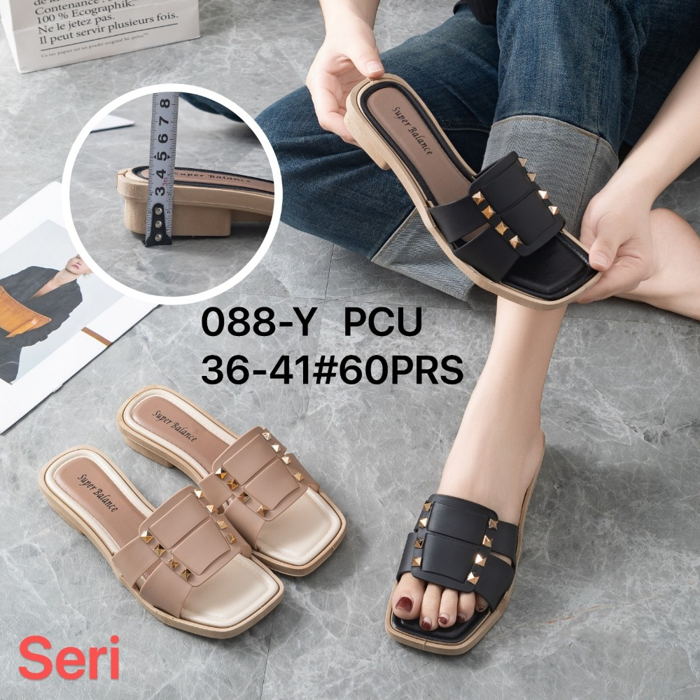 Sandal Wanita Selop,Flat Simple Nyaman Di Pakai, Balance size 36-41 Sandal 088-Y hiasan duri.