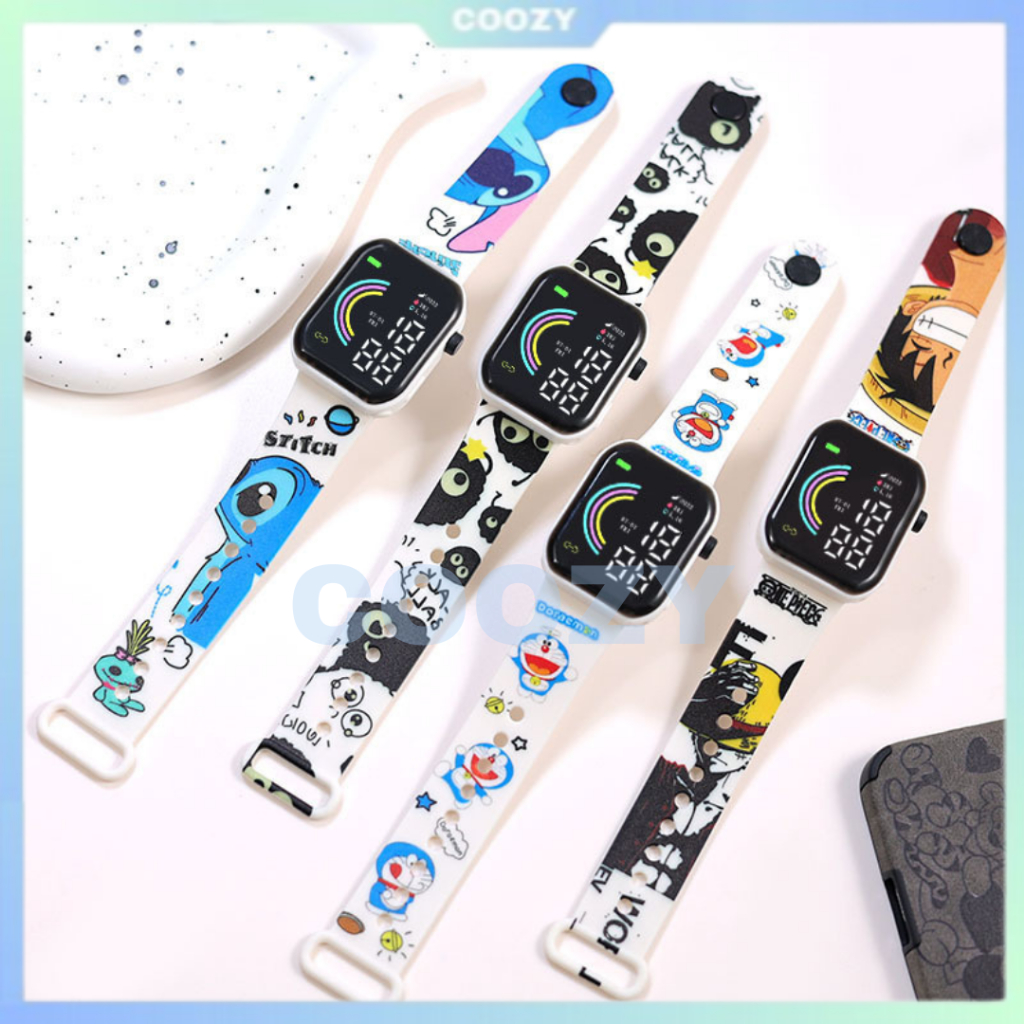 Coozy Jam Tangan Digital Anak Cute Cantik Cowok Cewek LED Screen Strap Kartun Lucu Unisex Impor Mura