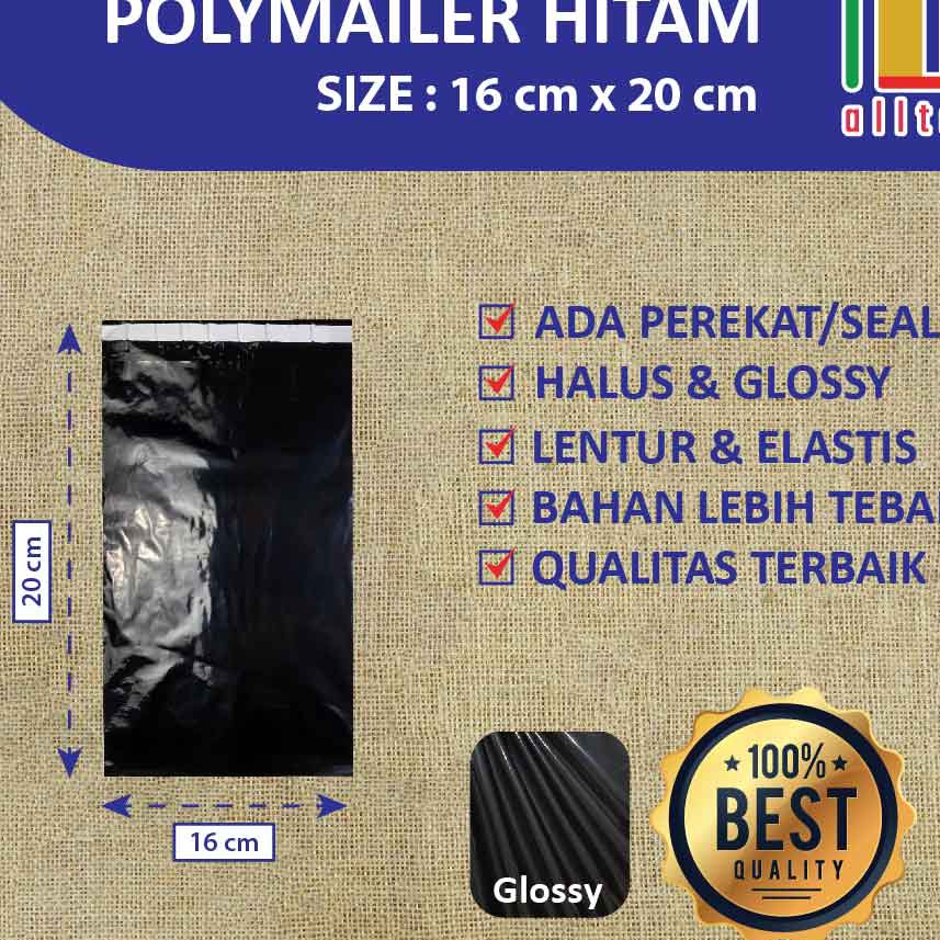 

KI3 PLASTIK PACKING OLSHOP PE POLYMAILER kantong kemasan amplop plastik 16X2 HITAM GLOSSY mewah