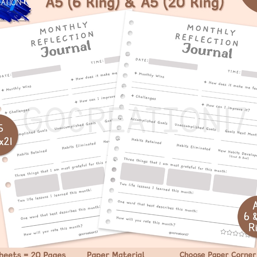 

KP8 Buku Planner Kes Binder Monthly Reflection Journal Simple Mmalis A5 ring 2 dan A5 ring 6