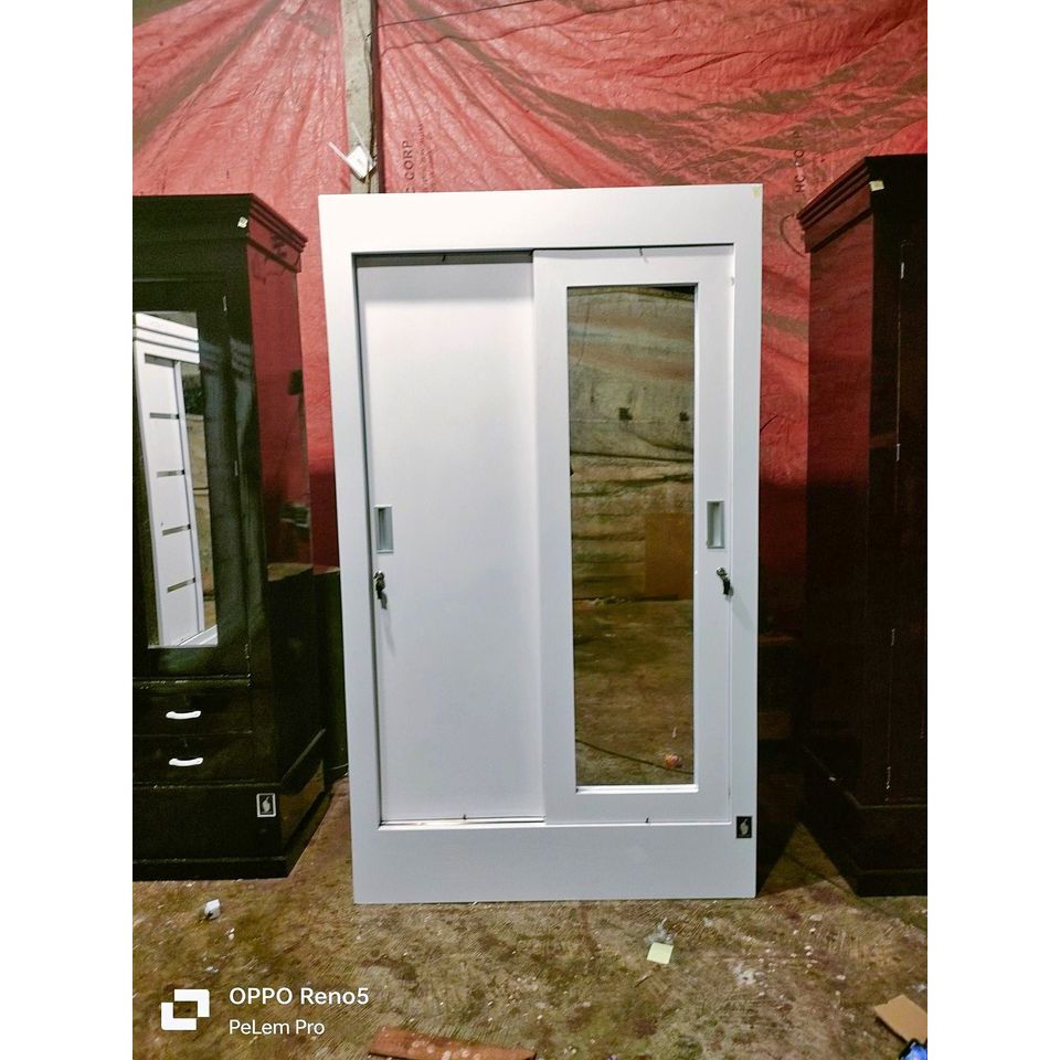 L019 LEMARI PAKAIAN DUCO PUTIH MINIMALIS KAYU JATI PINTU 2