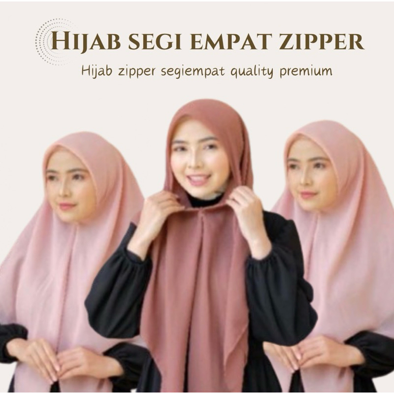 Hijab Segi Empat Zipper Resleting Polycatton Premium