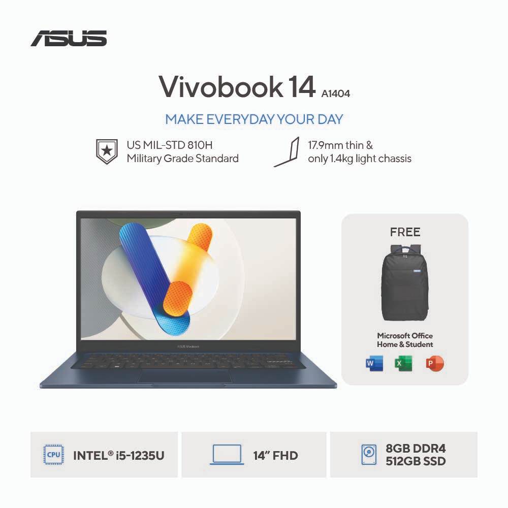 Asus Vivobook 14 A1404ZA VIPS [i5-1235U|RAM 8GB|SSD 512GB|Win11|OHS21]