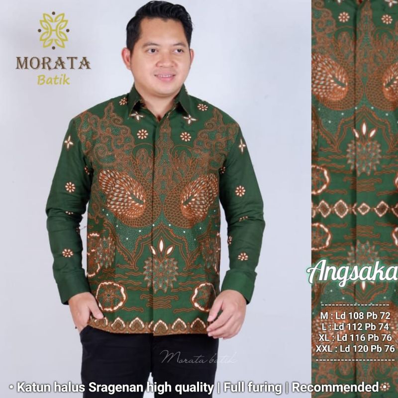 BATIK PRIA LENGAN PANJANG kemeja batik pria lengan panjang furing DEDAUN HIJAU original
