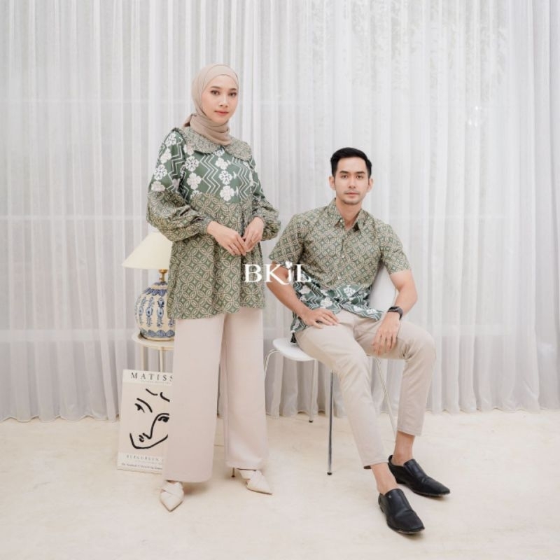 COUPLE KEMEJA AMARILIS BATIK KONDANGAN BATIK KANTOR KEKINIAN HIJAU SAGE