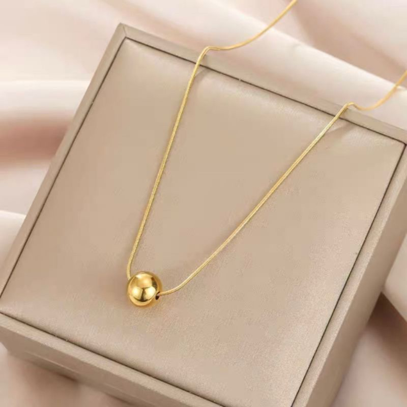 [COD] Kalung Liontin Bola Emas Wanita Premium Rantai Bulat Titanium Anti Karat