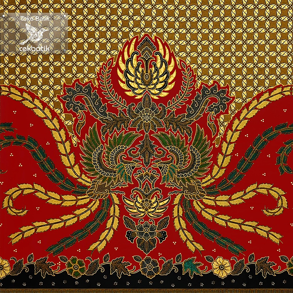 Kain Batik - Motif Burung Garuda Kawung Jawa Modern Spesial Ukuran Lebih Panjang (Merah)