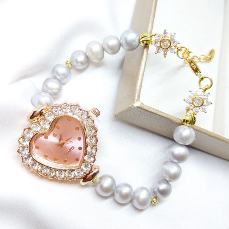 Jam Wanita Full Mutiara Asli/ Jam Fashion Mutiara Asli