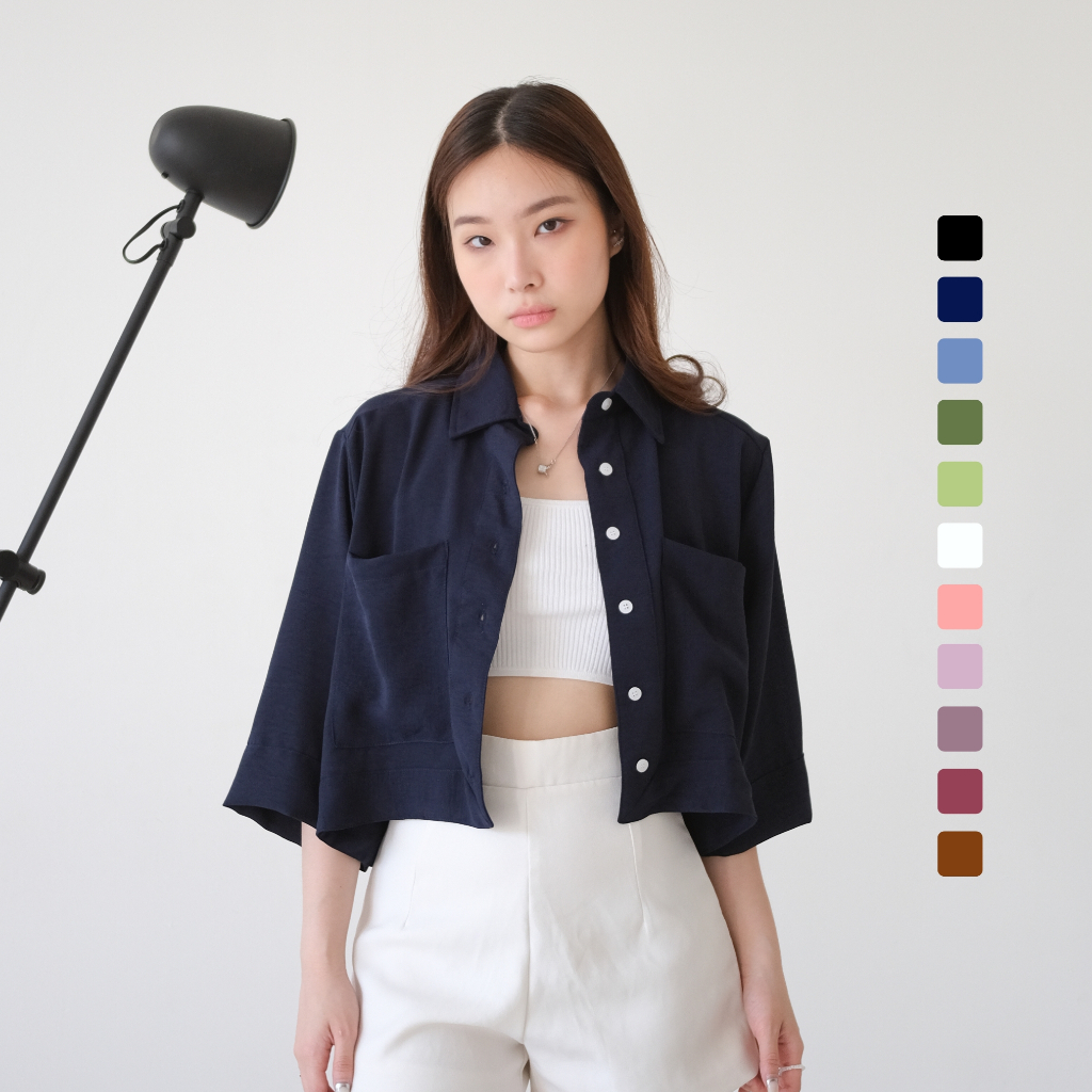 SAGI - Vienna Pocket Shirt | Korean Crop Top | Atasan Kemeja Pendek Wanita | Formal Casual Outfit