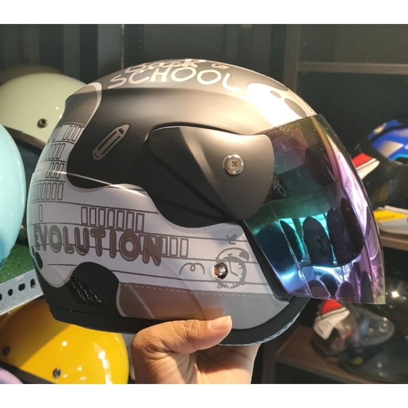 helem hlem GM REVOLUTION warna hitam dof kaca pelangi dewasa promo