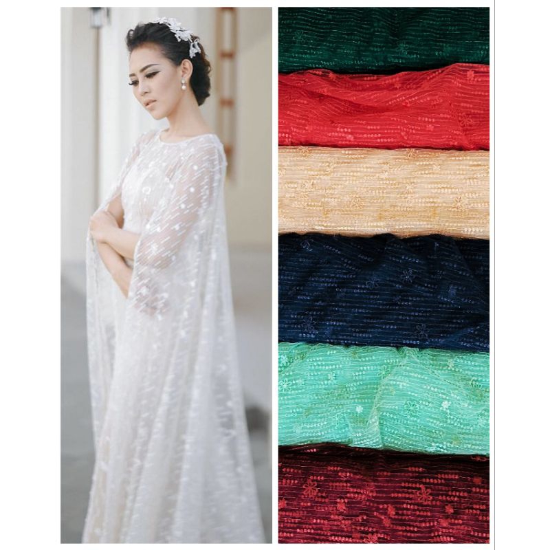 Kain Tile Perancis Brokat Paris Dot Raindrops Flower Di*r