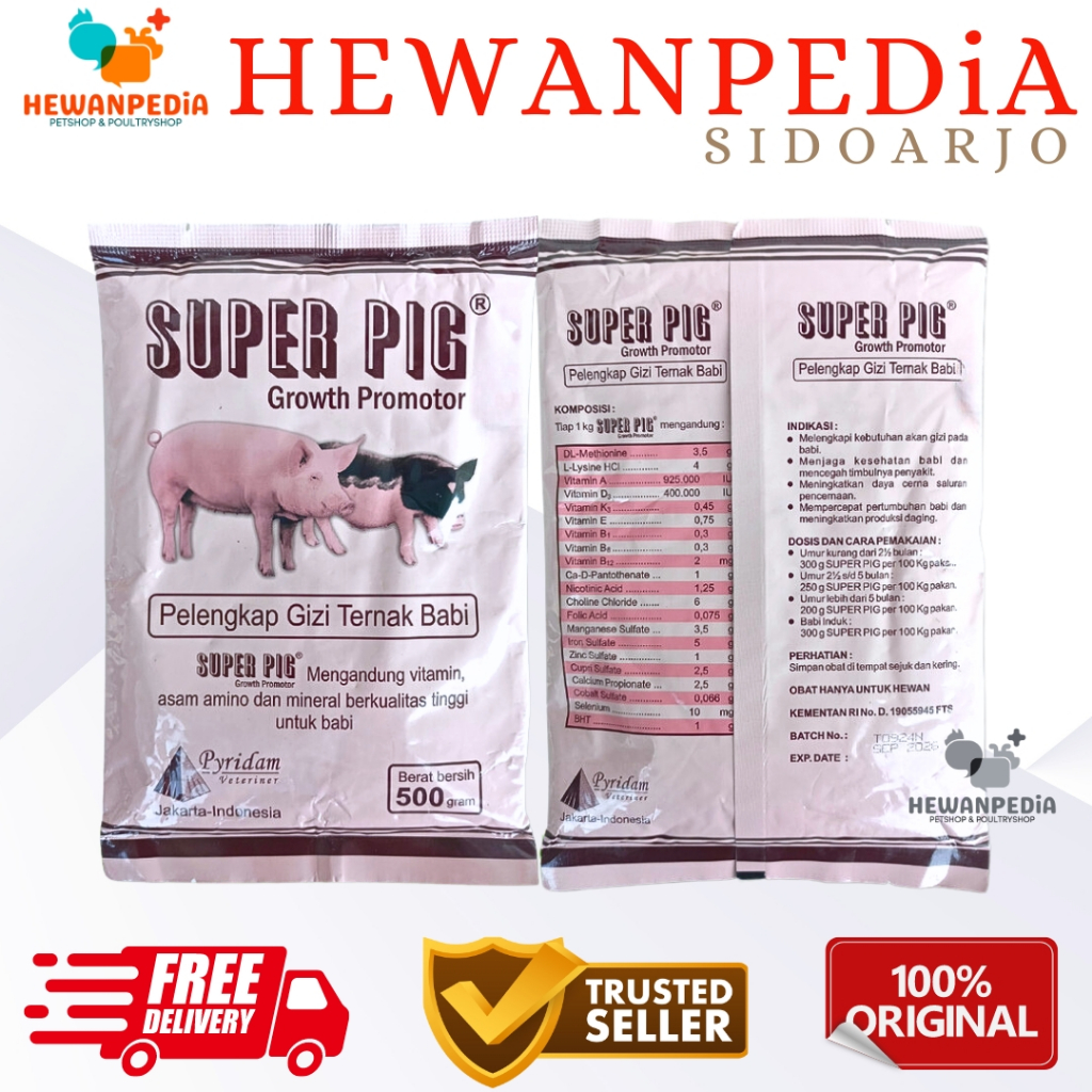 SUPER PIG 500 gr PREMIUM Hewanpedia - Premix Babi Suplemen Babi Vitamin Babi Penggemuk Babi