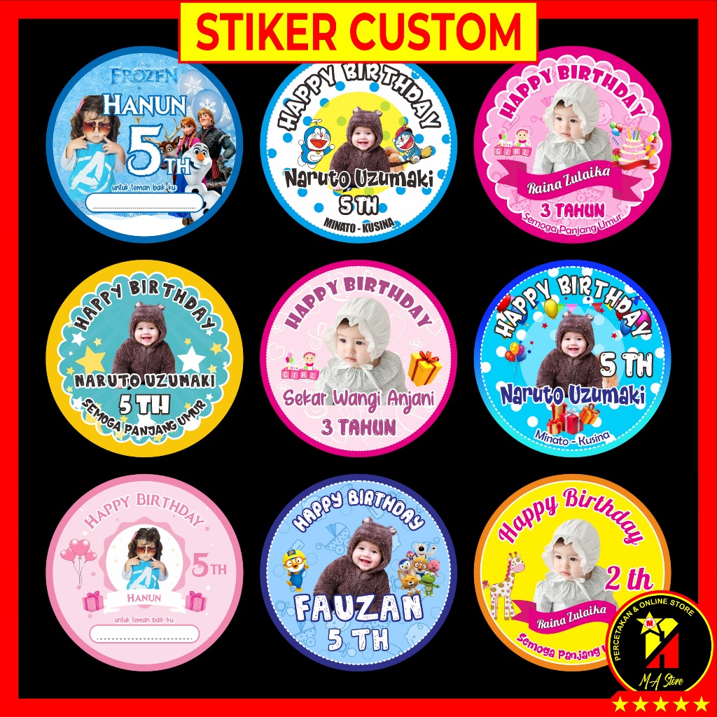 

Stiker Ulang Tahun Anak Label Custom Foto Bahan Kertas Stiker Cromo Tinta Awet Tidak Luntur