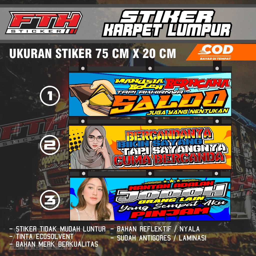 stiker karpet nyala stiker karpet ban truk stiker ebek truk nyala bisa cod UKURAN 75X20