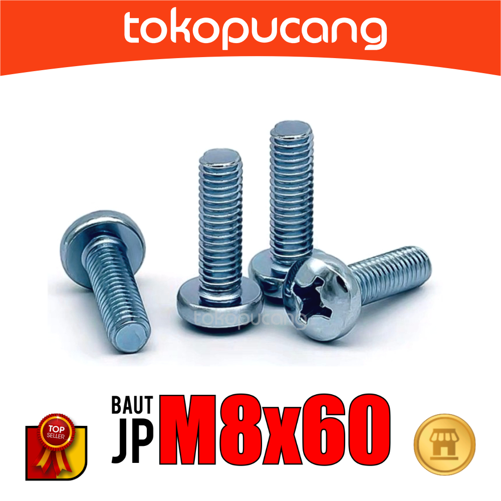 100pcs Baut JP M8X60 mm Baut Obeng Plus M8x60mm Baut Plus M8 x 60mm