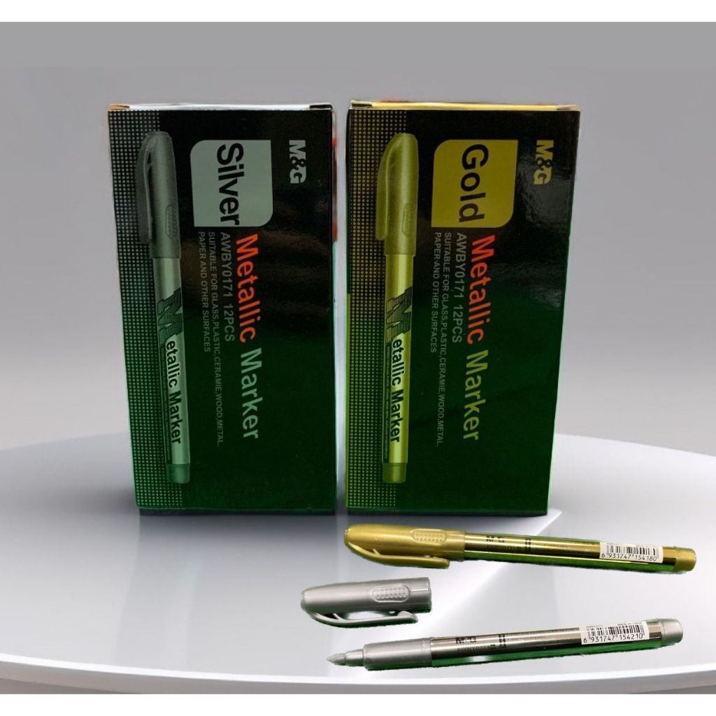 

M&G metallic marker paint marker bullet tip kode awby0171 untuk plastik , keramik, kayu, besi, ketas dan permukaan lainnya ( silver / gold ) satuan emas sama perak