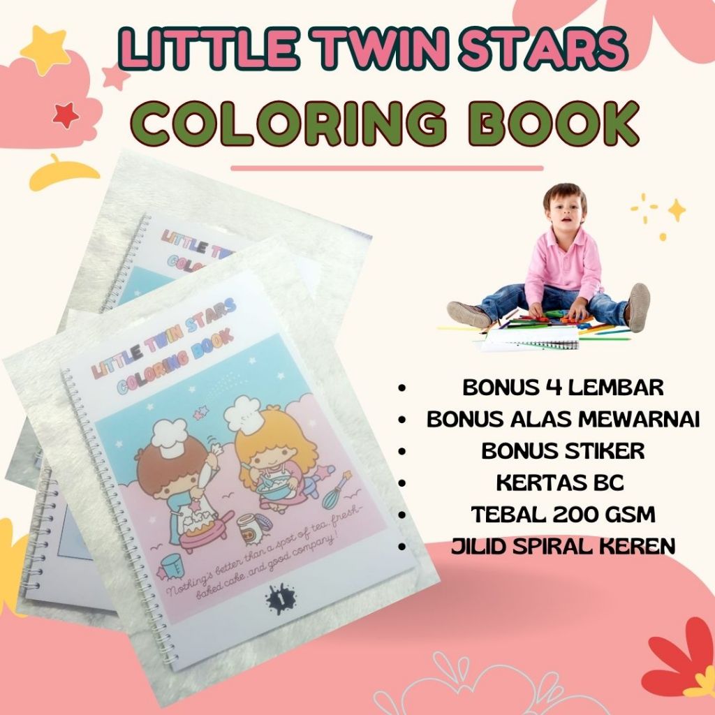 

LITTLE TWIN STAR COLORING BOOK CUTE AESTHETIC MURAH BUKU MEWARNAI KERTAS TEBAL 200 GSM