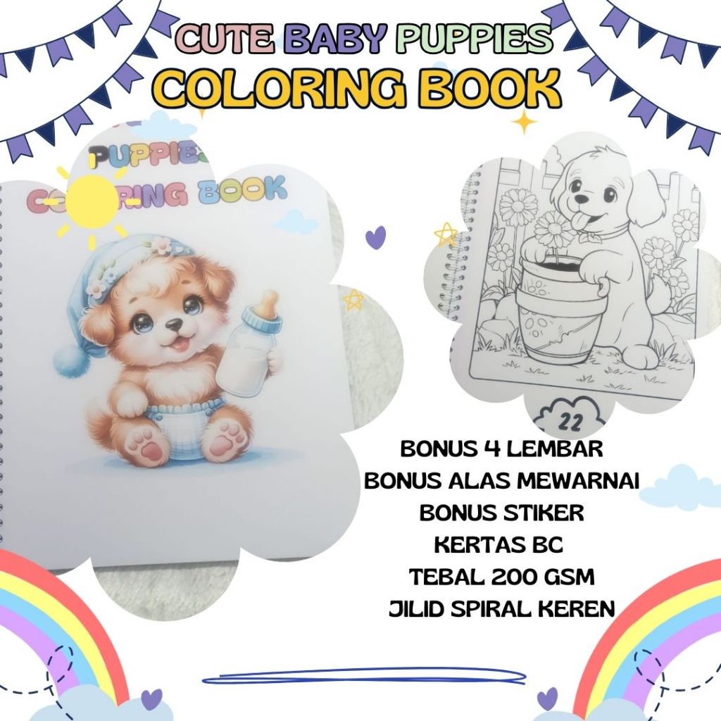 

CUTE BABY PUPPIES COLORING BOOK AESTHETIC BUKU MEWARNAI KERTAS TEBAL 200 GSM BUAT ANAK PAUD TK SD