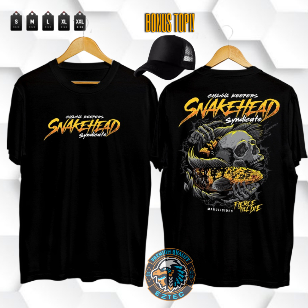 KAOS DISTRO KEREN PECINTA IKAN CHANNA KEEPERS SNAKEHEAD SYNDICATE KEREN BONUS TOPI TRUCKER HITAM