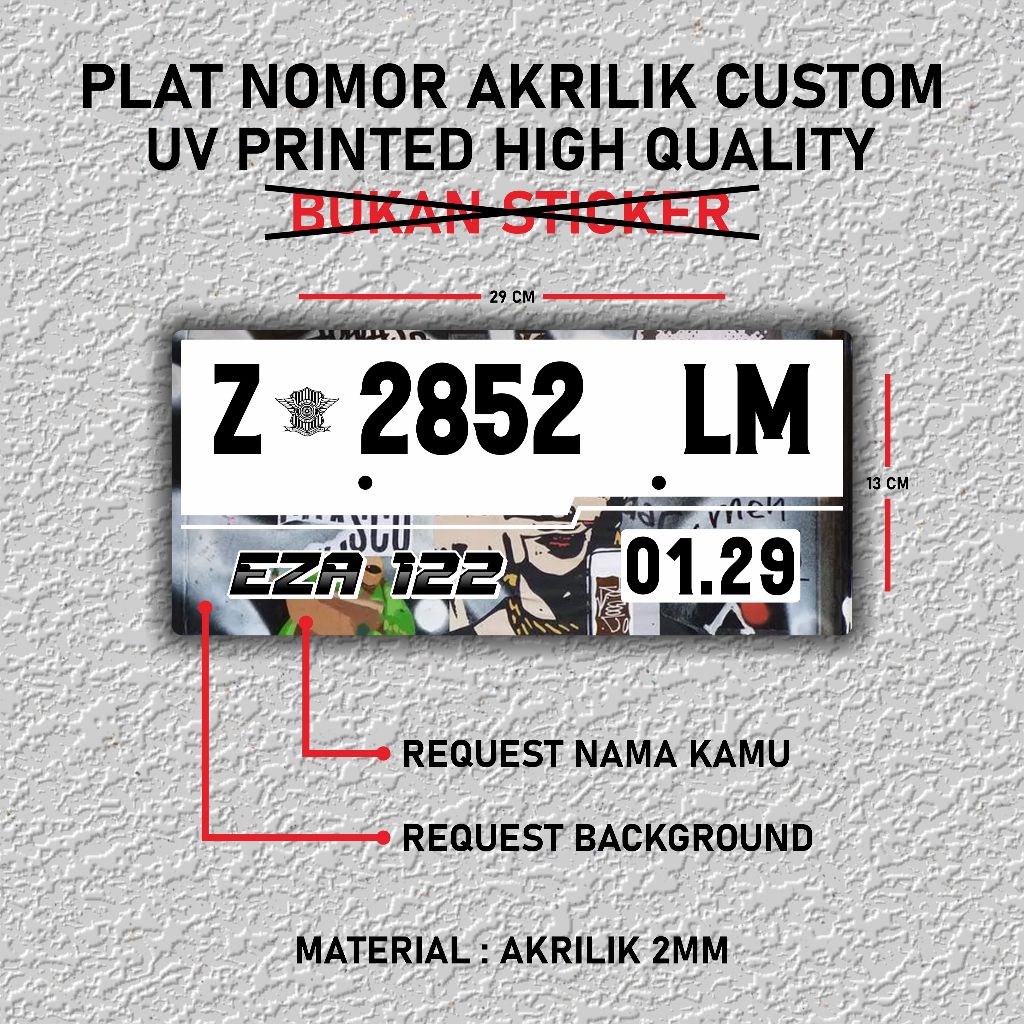 Plat Nomor Custom Akrilik 2mm / Plat Nomor Keren / Plat Nomor Motor