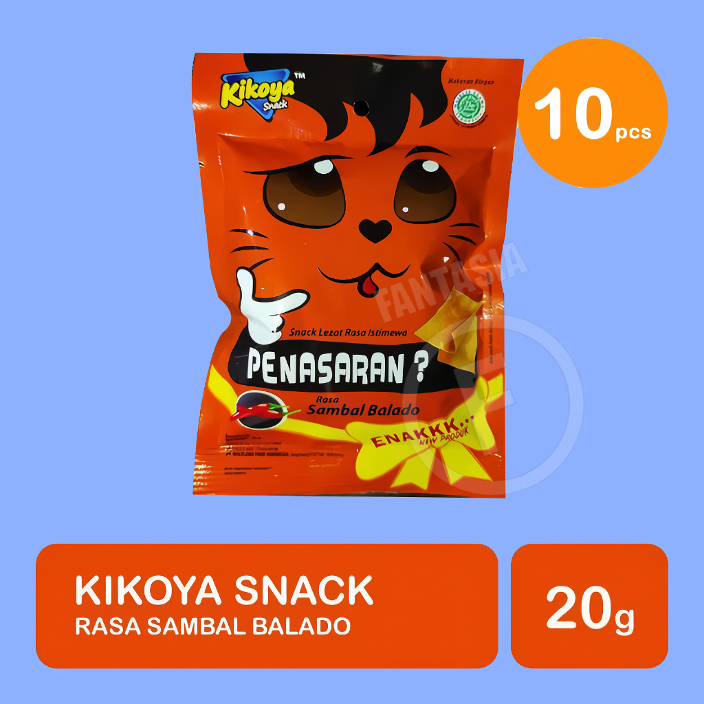 

KIKOYA SNACK CEMILAN MAKANAN RINGAN SAMBAL BALADO PER PACK ISI 10 BUNGKUS 20 GRAM FANTASIA