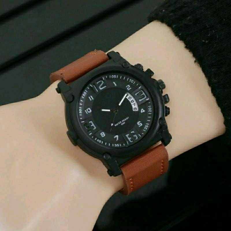 Jam Tangan Kulit Pria Tanggal Aktif Keren Kekinian Modis dan Trendy