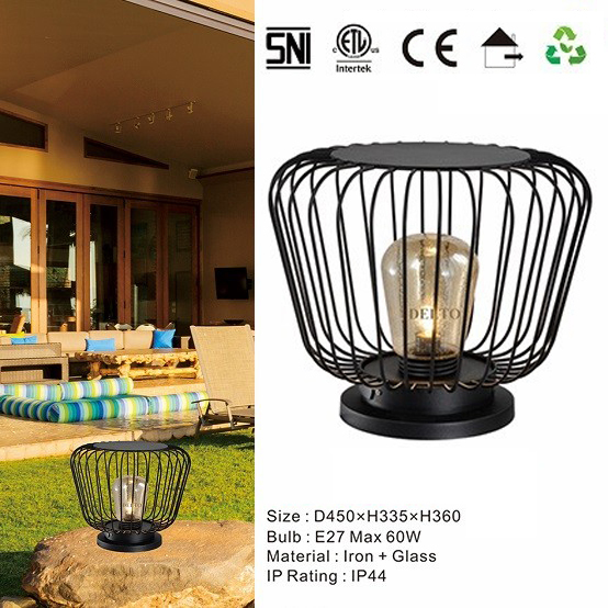 lampu hias pilar taman pagar rangka besi outdoor waterproof garden vintage retro industrial minimali