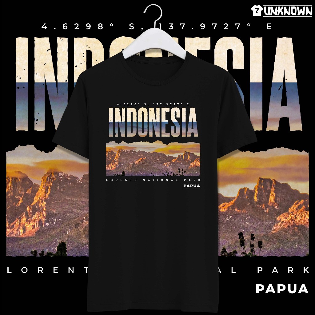 UNKNOWN Kaos Baju T-Shirt Lengan Pendek Indonesia Heritage Papua Taman Nasional Lorentz