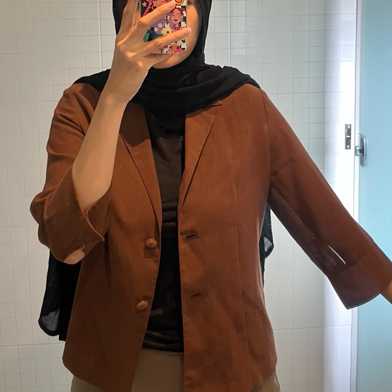 preloved blazer linen coklat