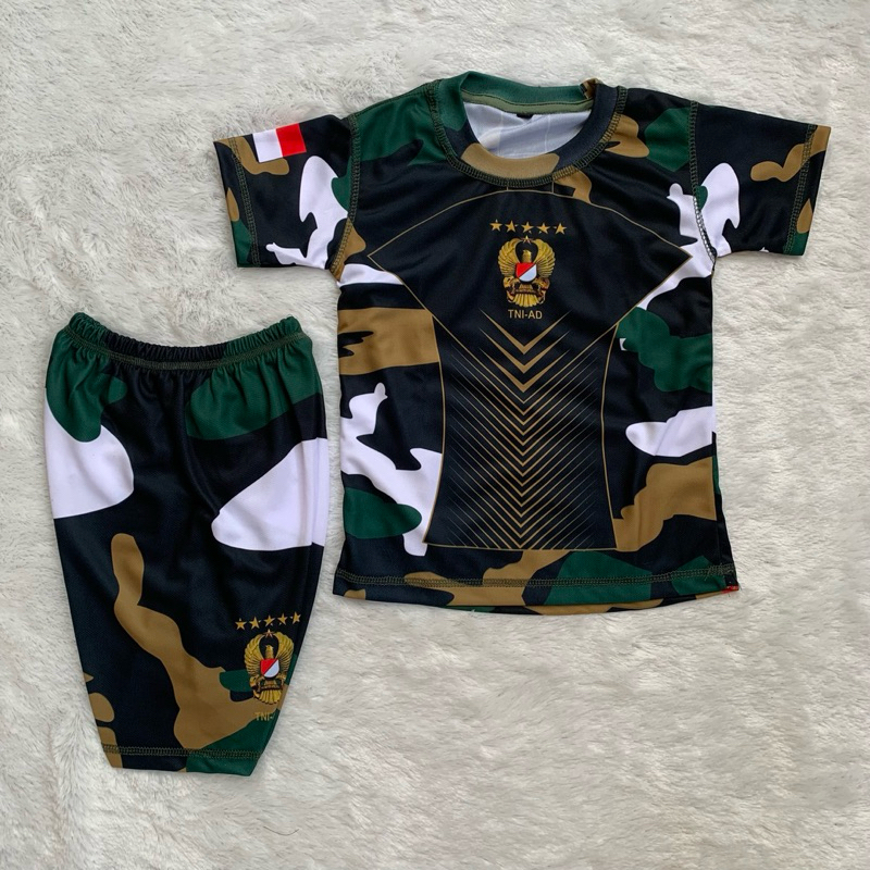 SETELAN JERSEY ANAK LENGAN PENDEK MOTIF LORENG COKLAT | BAJU JERSEY ANAK TENTARA | SETELAN ANAK UNIS