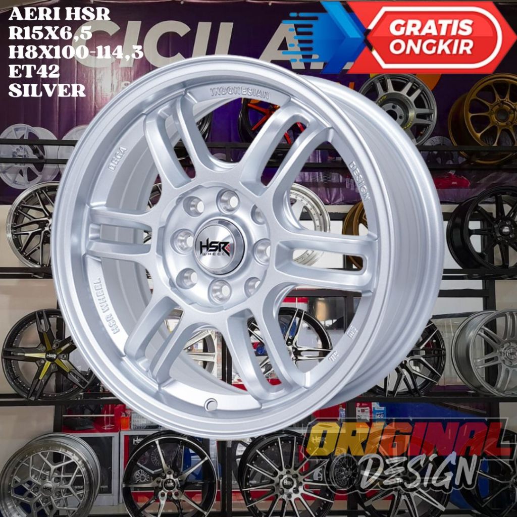 Velg Mobil Ring 15 HSR AERI R15 LEBAR 6,5 LOBANG BAUT 4 ET42 SILVER