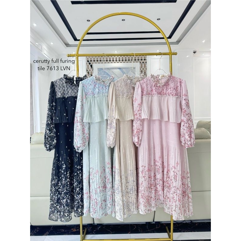 Tunik Mosca Ceruty Plisket import premium Tunik motif bunga bunga kombinasi tile adem kekinian