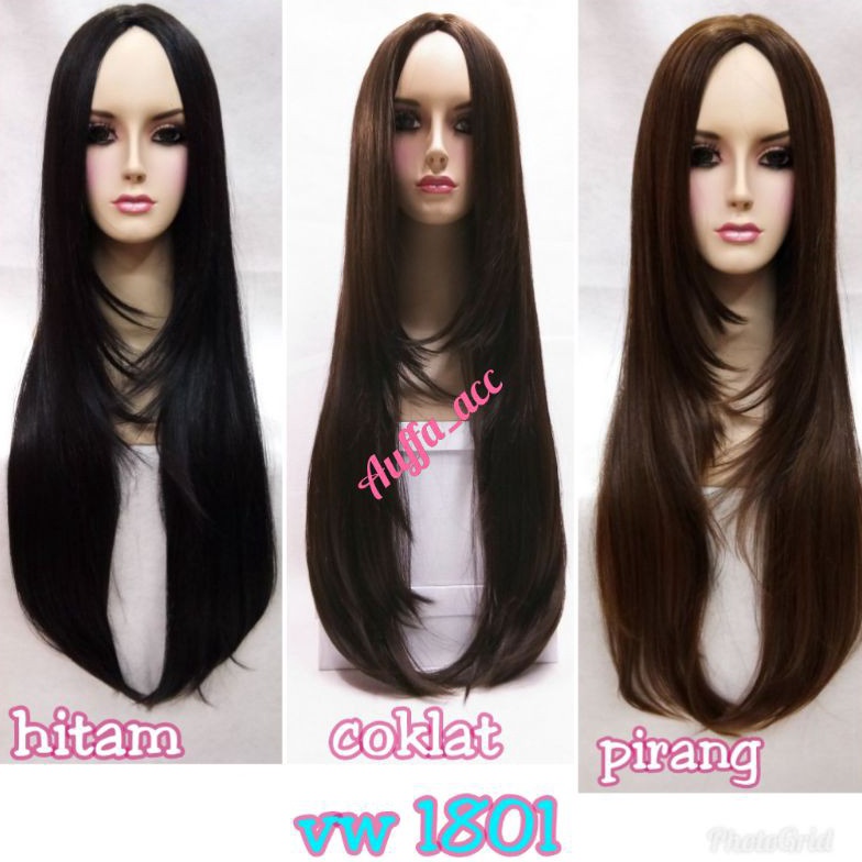 STAR rambut palsu lurus tanpa poni wig panjang halus