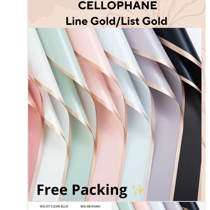 

Terkini 2 LEMBAR KERTAS CELLOPHANE LINE GOLD FLORAL WRAPPING PAPER BOUQUET FLOWER LIST GOLD BUKET BUNGA DEKORASI WATERPROOF MURAH