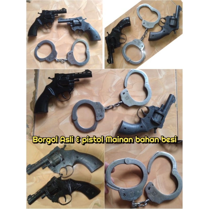 Borgol asli Bekas Polisi dan dua pistol mainan bahan besi