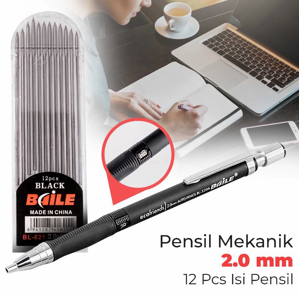 

EKSKLUSIF APEN Pensil Mekanik 2B Isi 12pcs Mechanical Pencil 2mm BL621