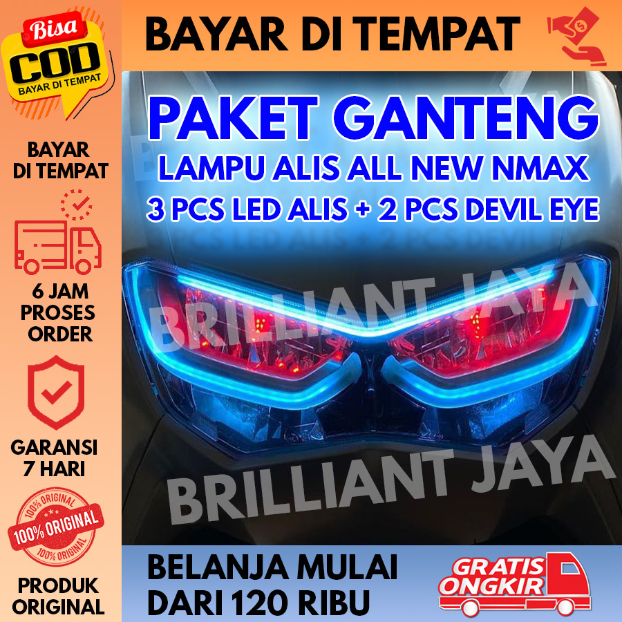 PAKET FULL SET LAMPU ALIS YAMAHA ALL NEW NMAX 155 BONUS DEVIL EYE TIDAK BERBINTIK 3 PCs LED ALIS + 2