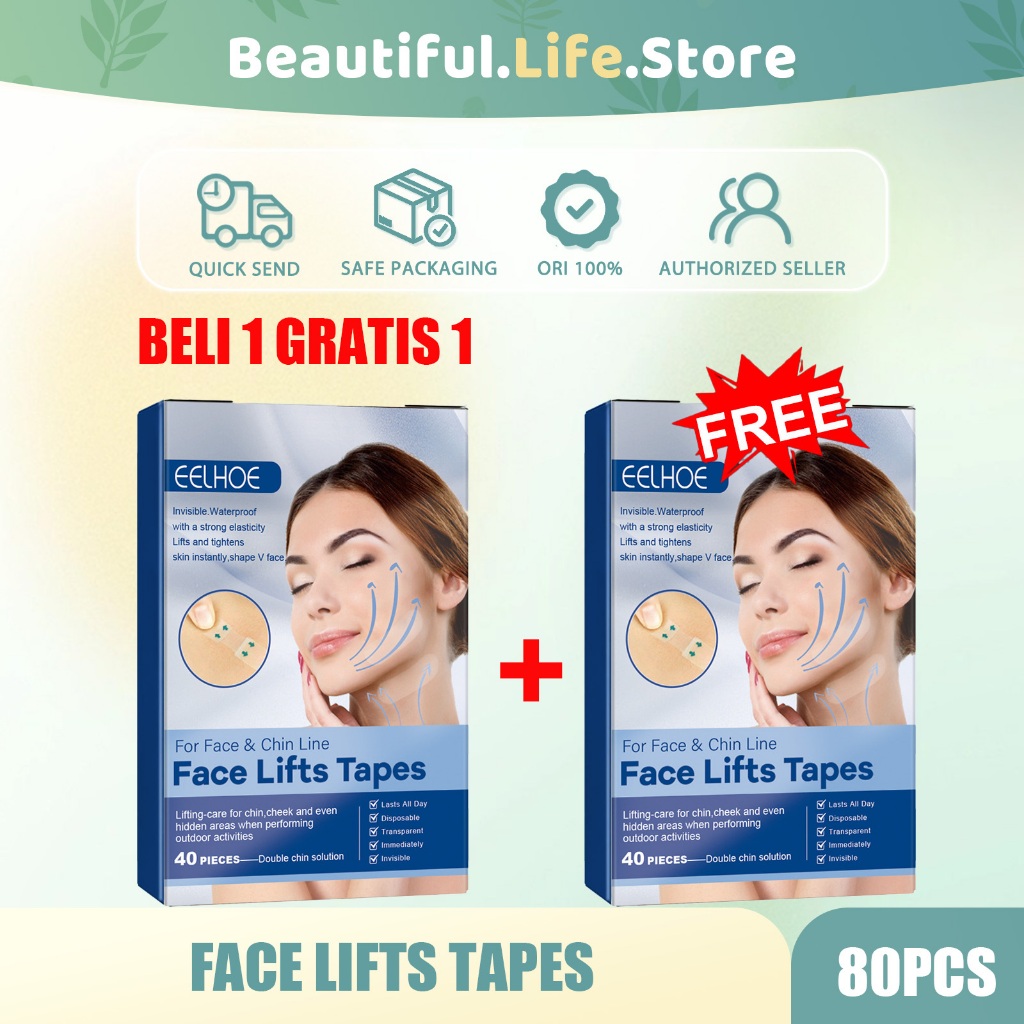 EELHOE 【100%ORI/Beli 1 Gratis 1】 Face Lifts Tapes 40pcs Plester Pengencang Wajah Stiker Wajah Anti K
