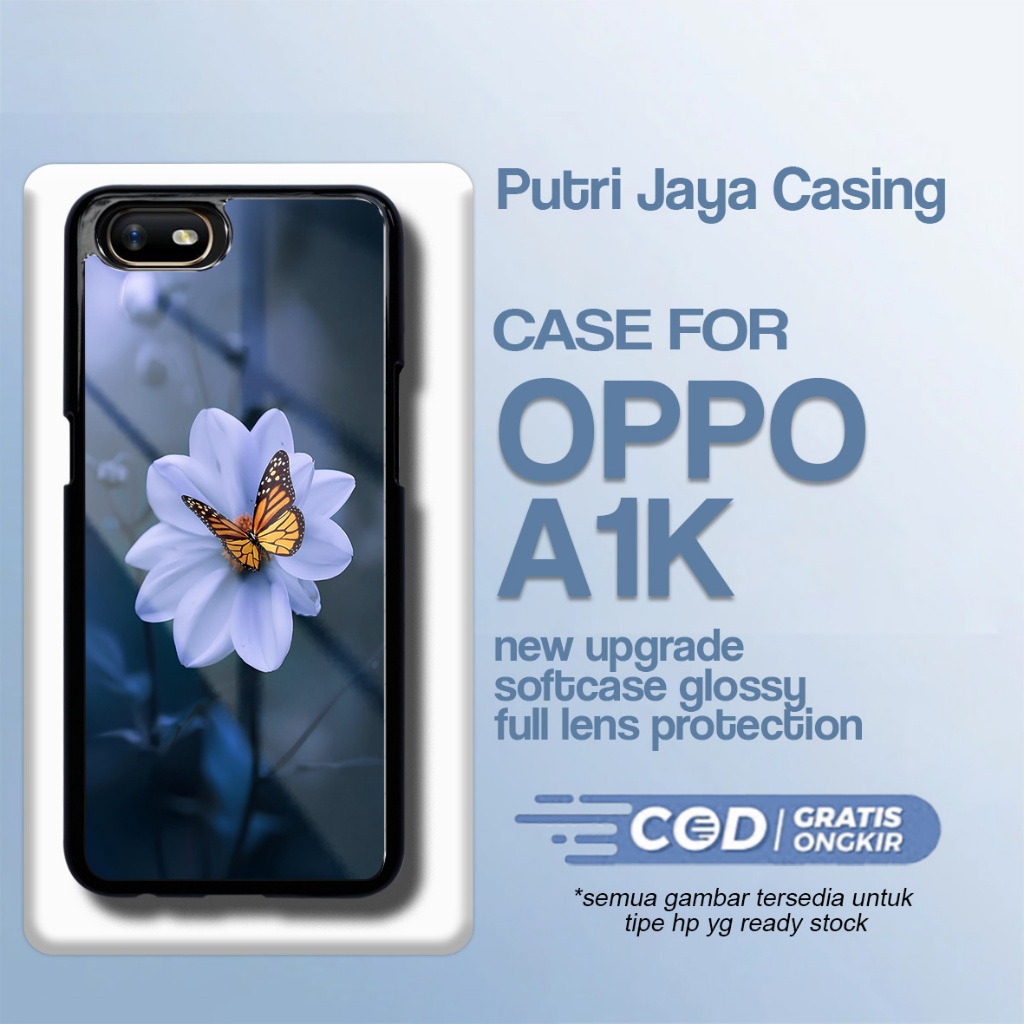 Case Oppo A1K Terbaru - Oppo A1K - Motif Bunga kupu kupu - Hardcase Premium Glossy - Softcase Hp Opp
